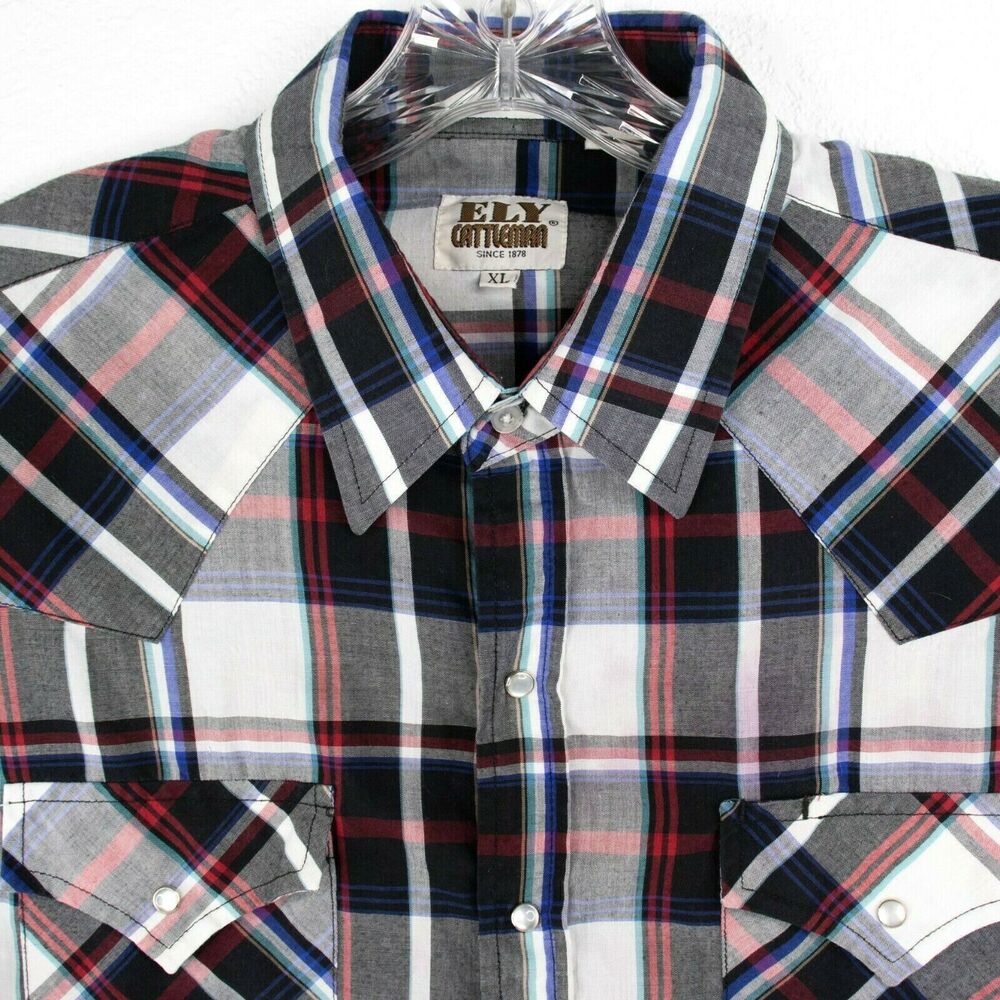 Vintage ELY Cattleman Mens Multi-color Pearl Snap Short Sleeve Shirt SIZE XL